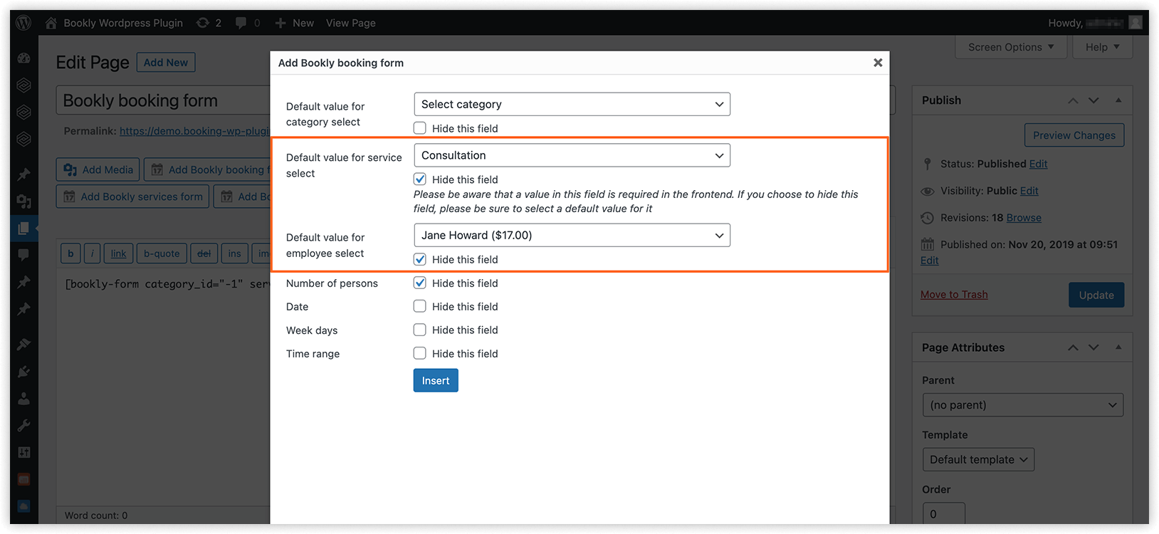 Add Bookly booking form to the webpage – classic editor