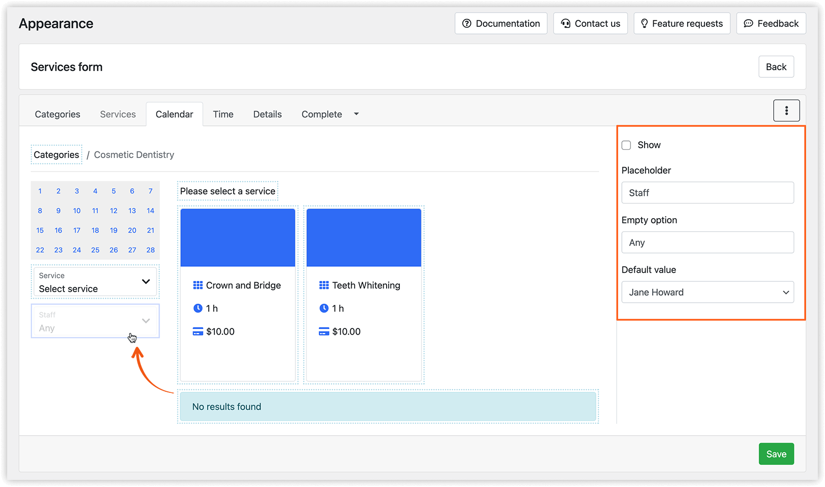 Bookly Services form appearance