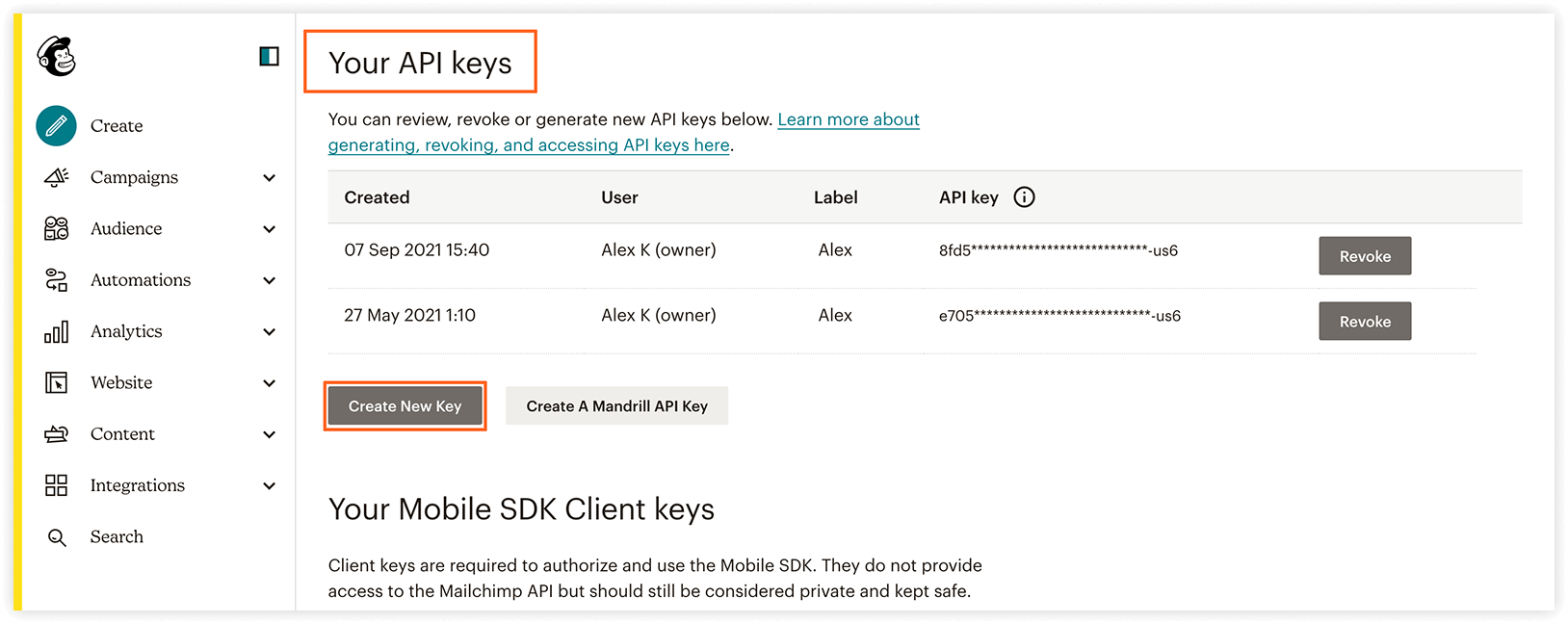 Mailchimp account settings