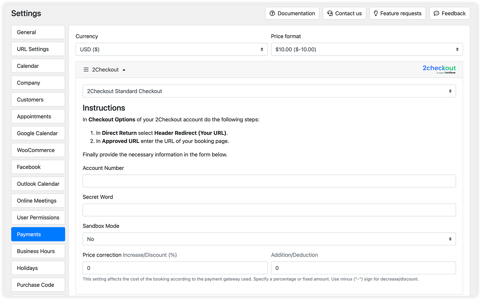 Payments section in Bookly