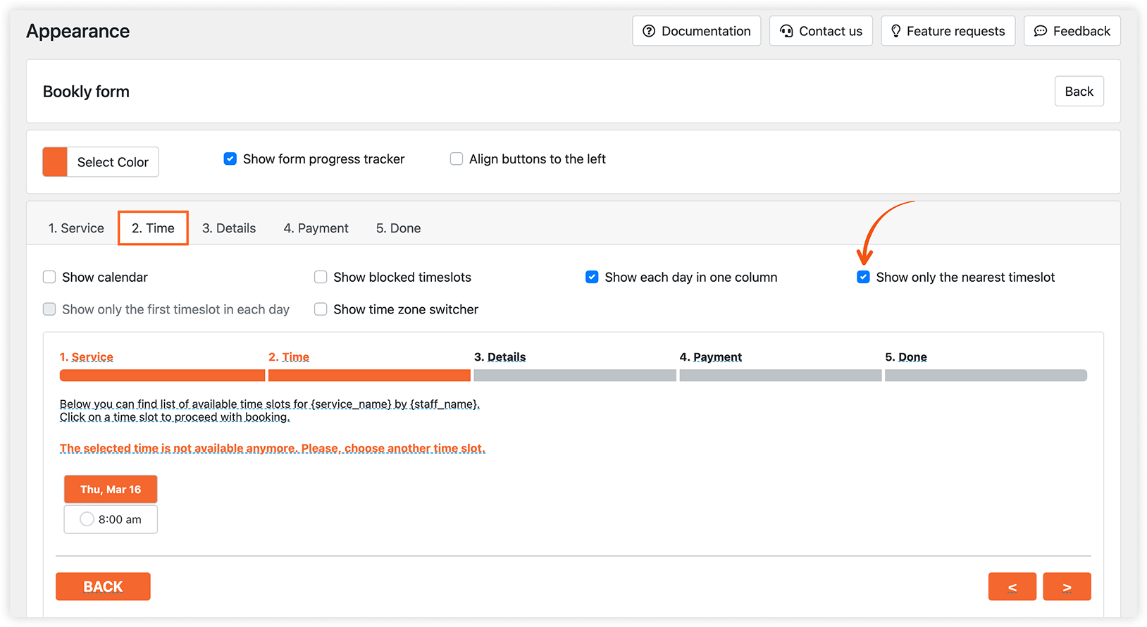 Appearance section in Bookly