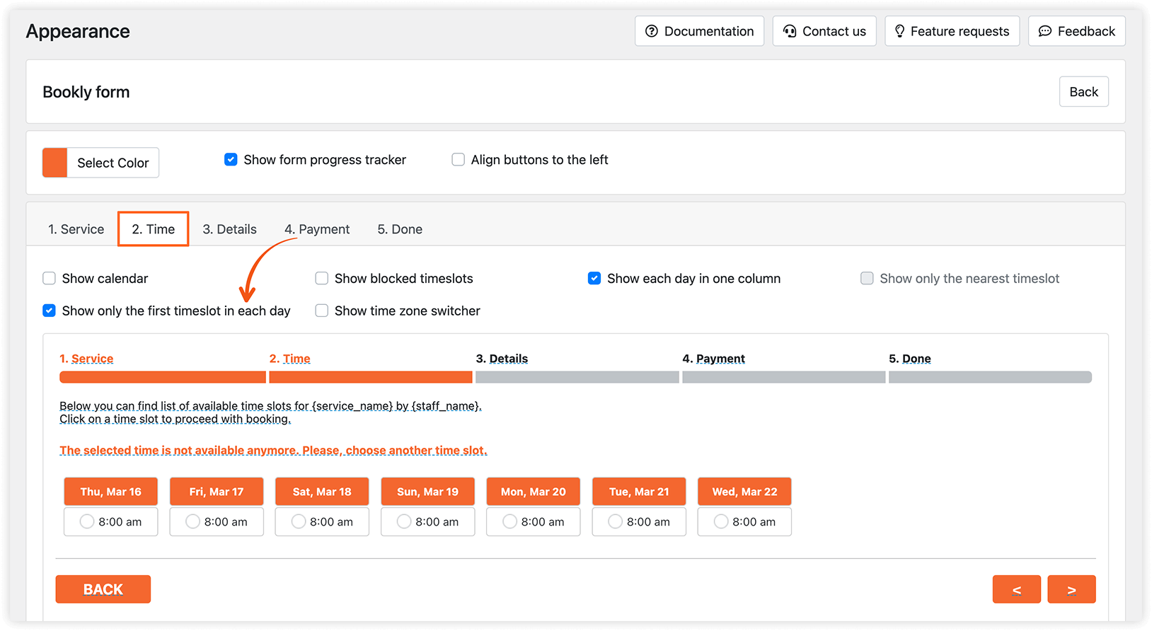 Appearance section in Bookly