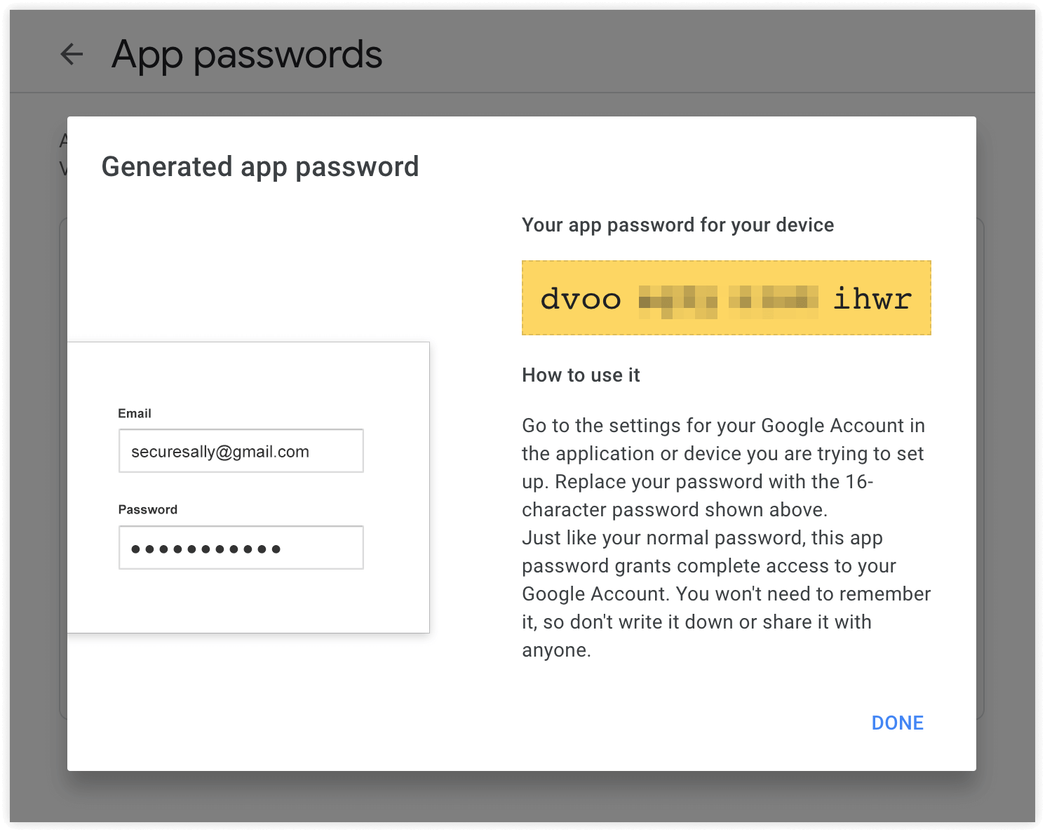 Generate password for Gmail