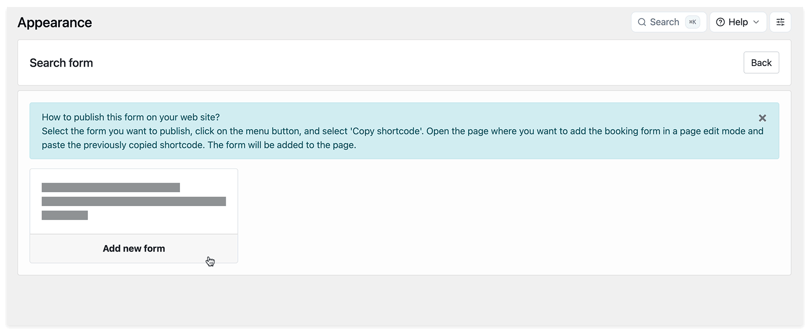 Appearance section in Bookly – Search form
