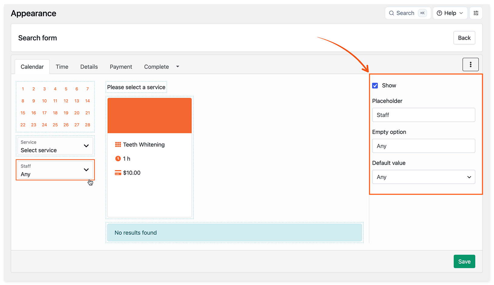 Bookly Appearance section – Search form
