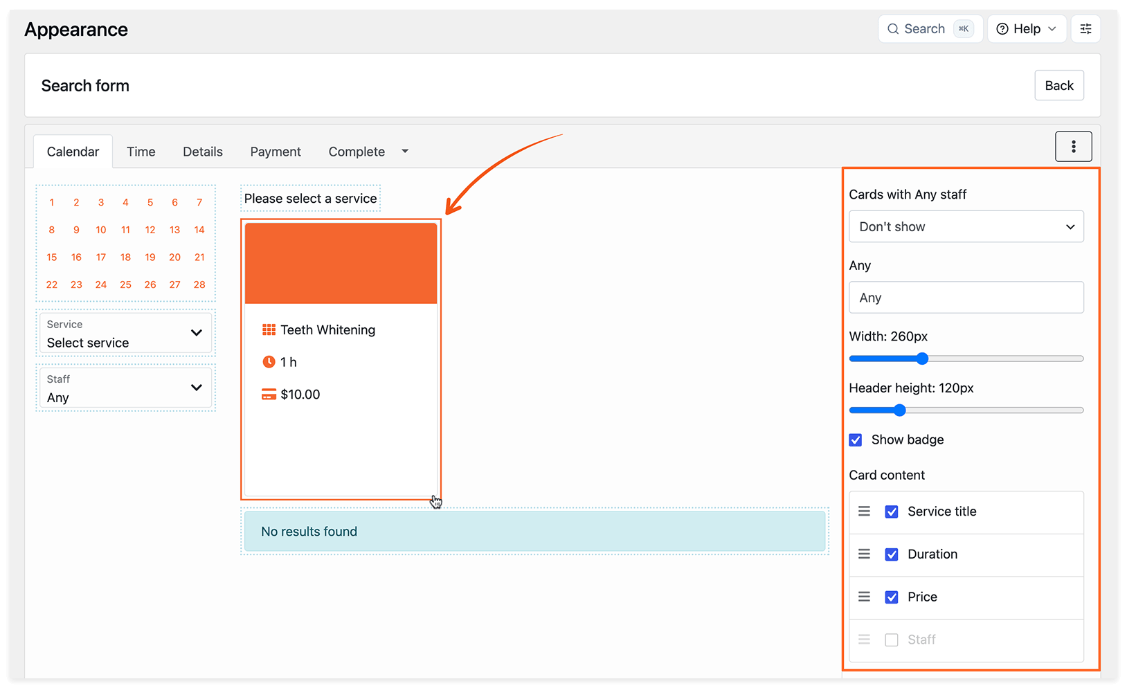 Bookly Appearance section – Search form