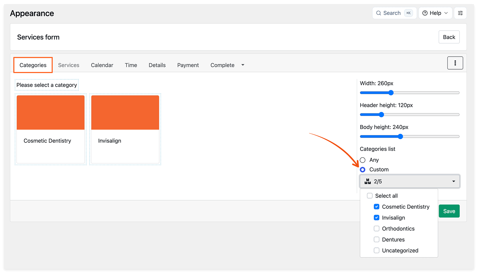 Appearance section in Bookly PRO