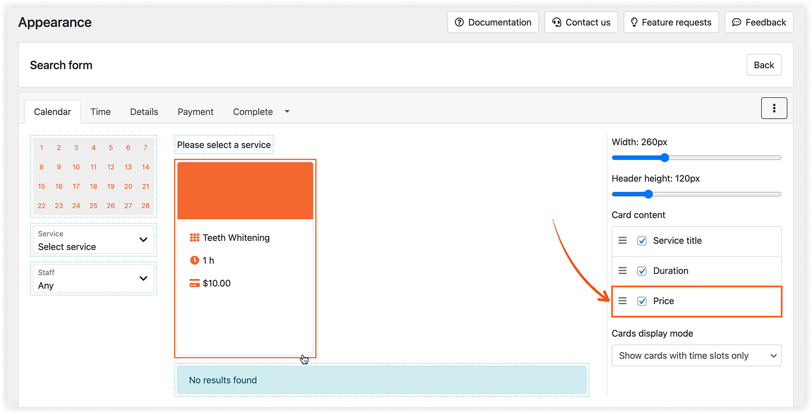 Appearance section in Bookly PRO