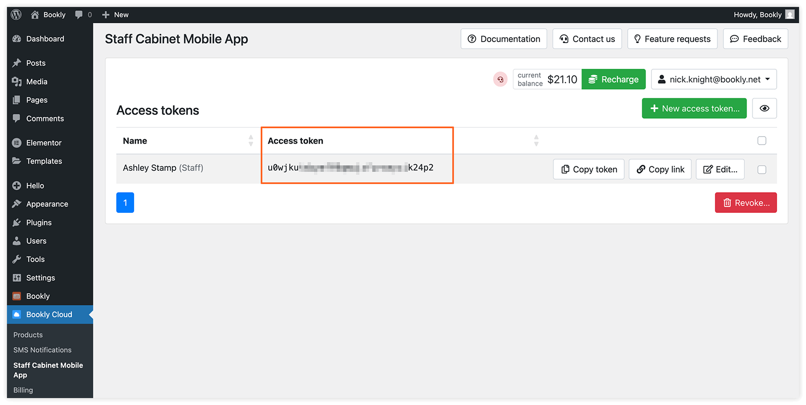 Bookly Staff Cabinet Mobile App section