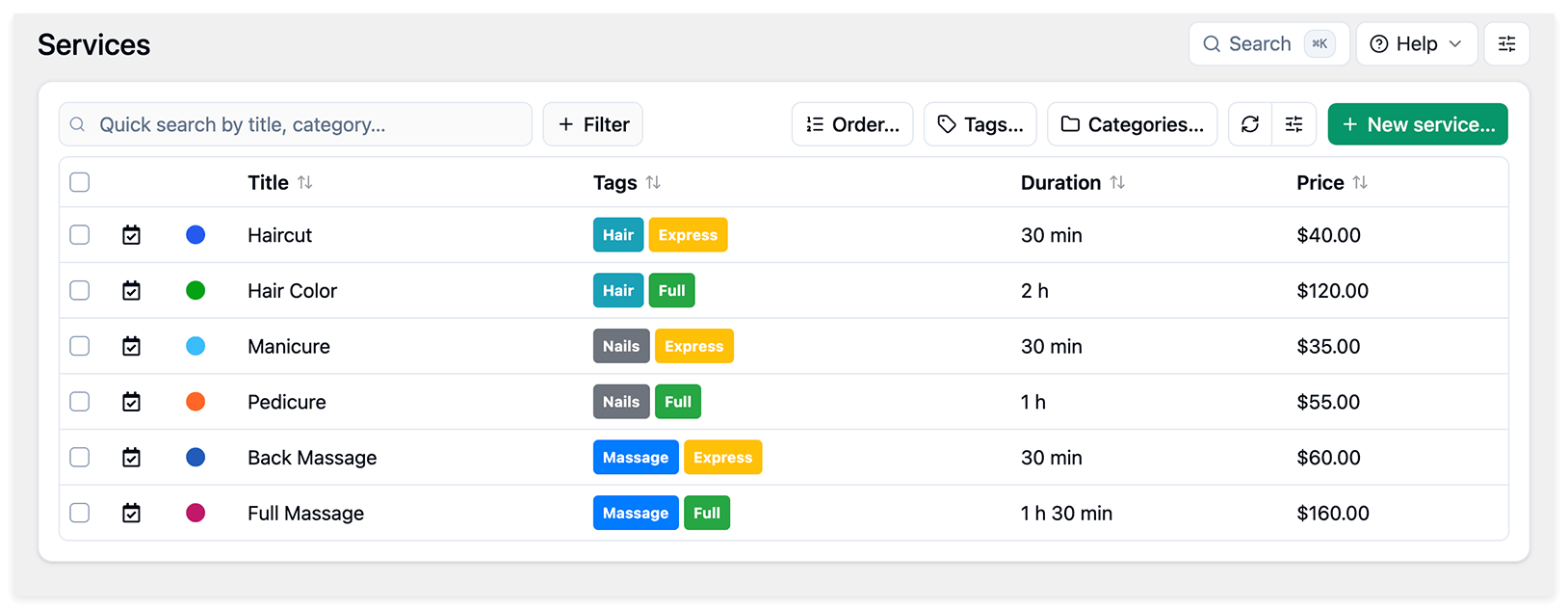 Service tags in Bookly PRO