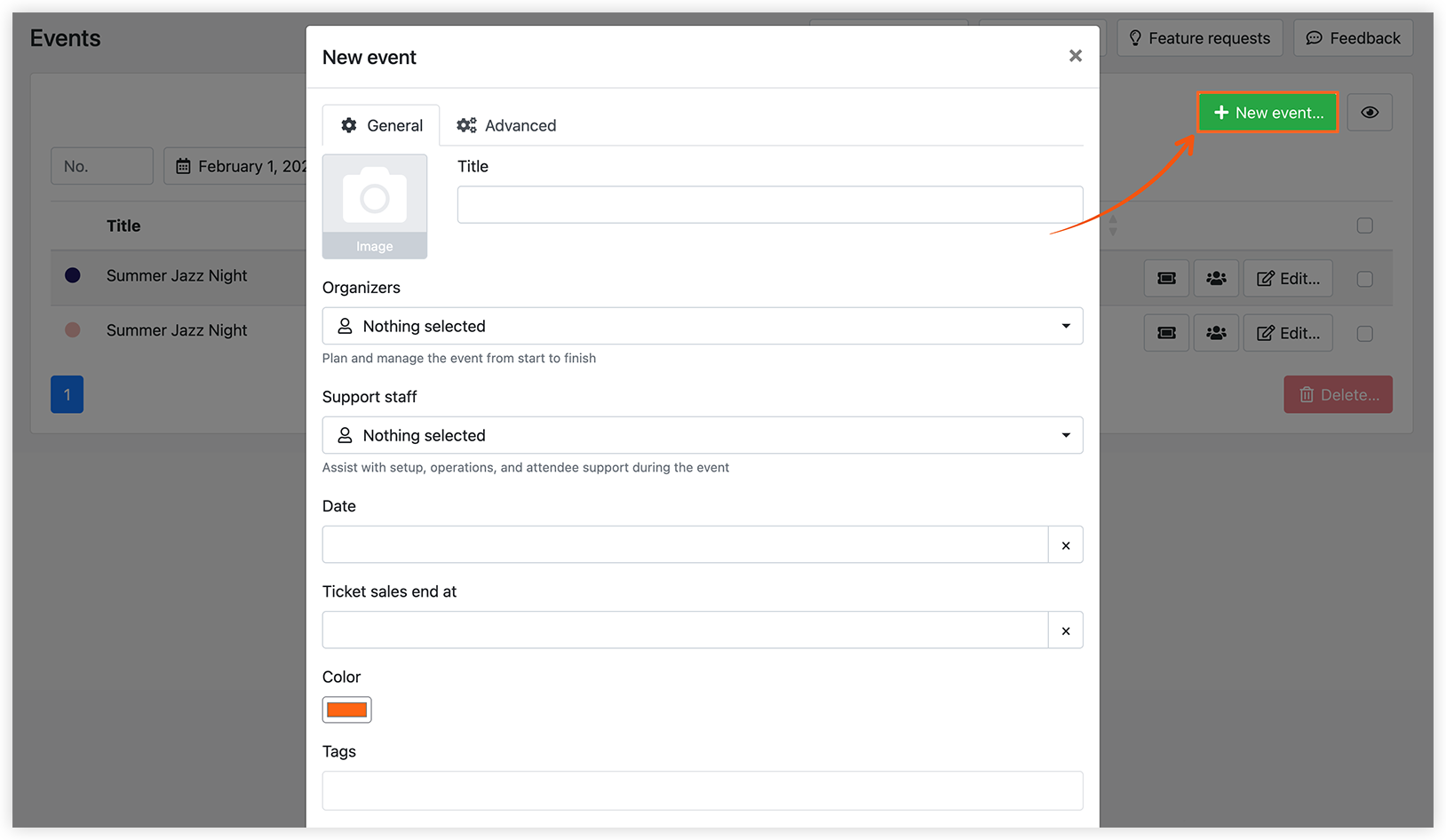 Events section in Bookly – Add new event