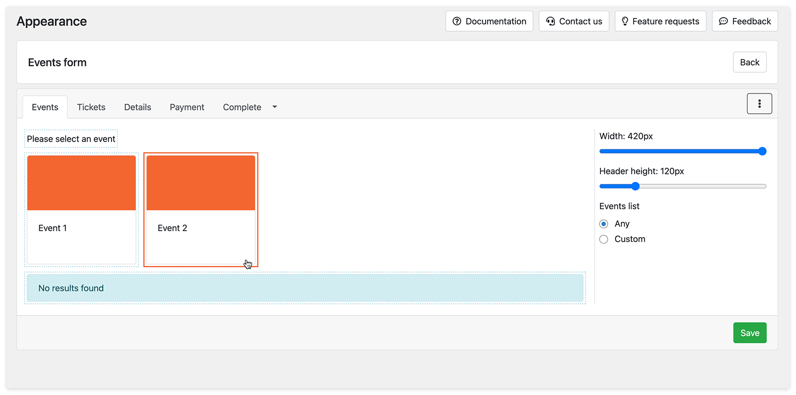 Appearance section in Bookly – Events form