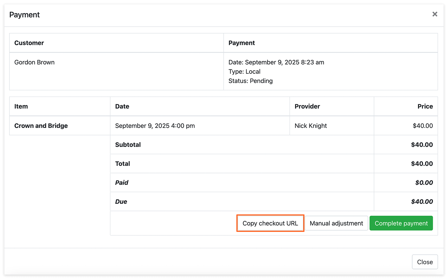 Payment details in Bookly