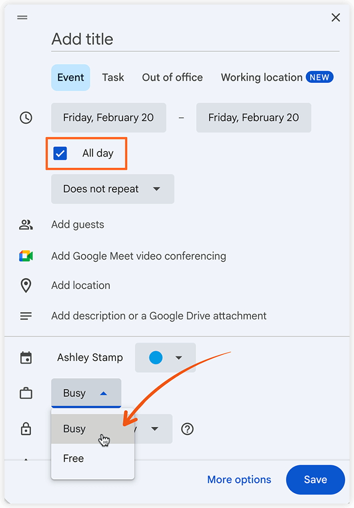 Google Calendar enent