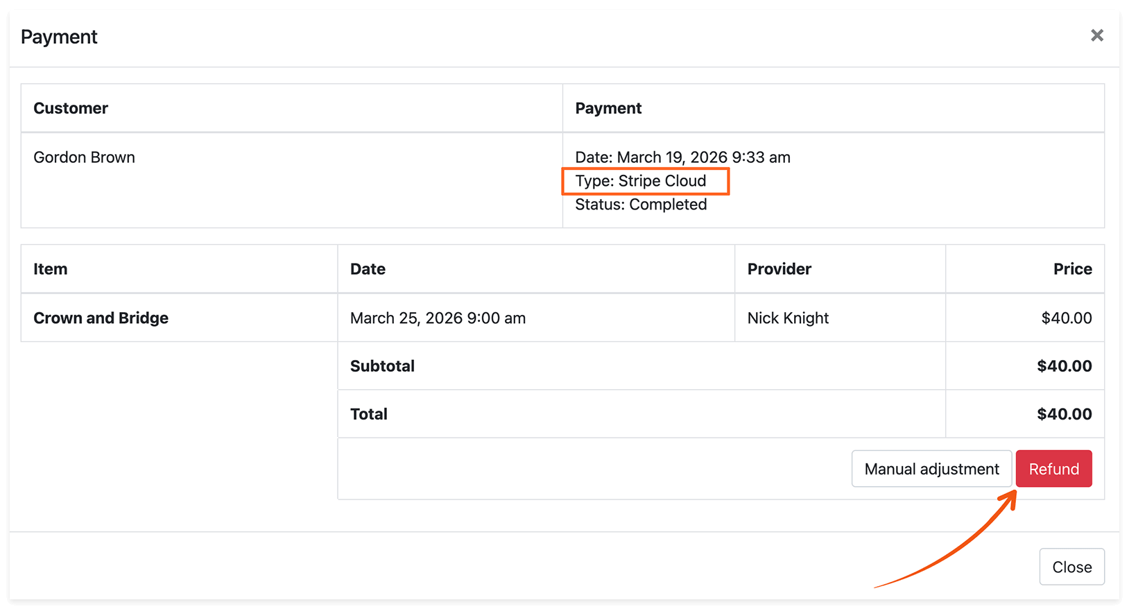 Stripe Cloud Payment Refund