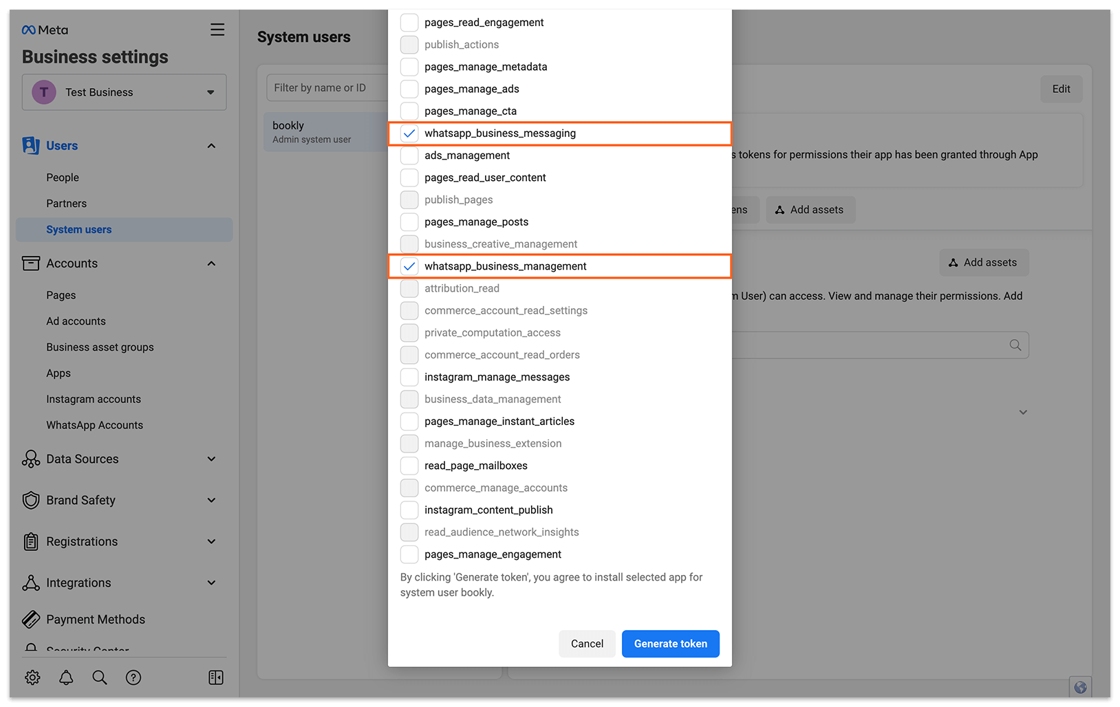 Create Permanent access token in the app settings