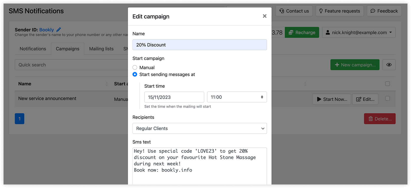SMS Notifications section in Bookly