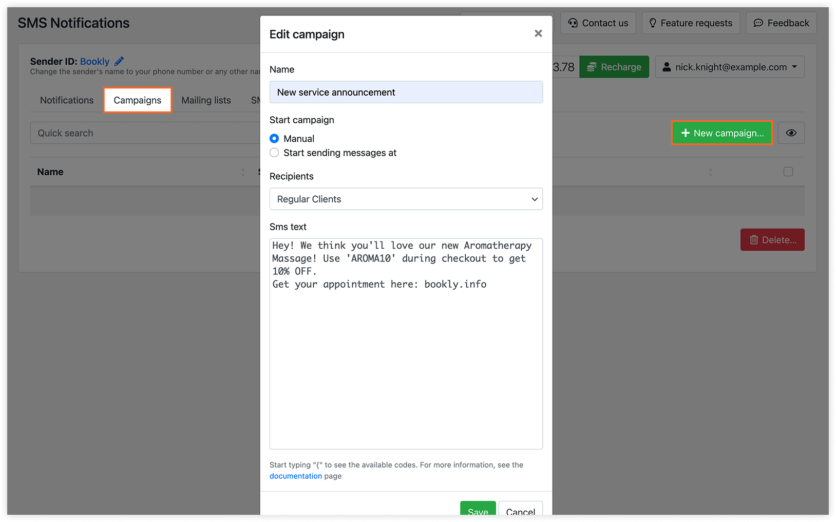 SMS Notifications section in Bookly