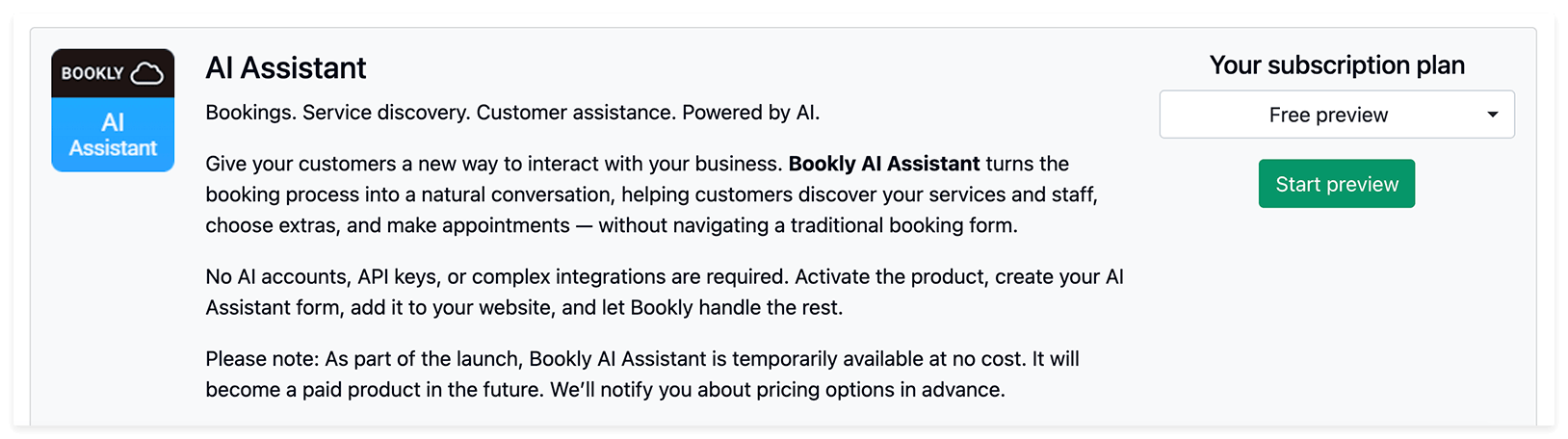 AI Assistant in the Bookly Cloud section