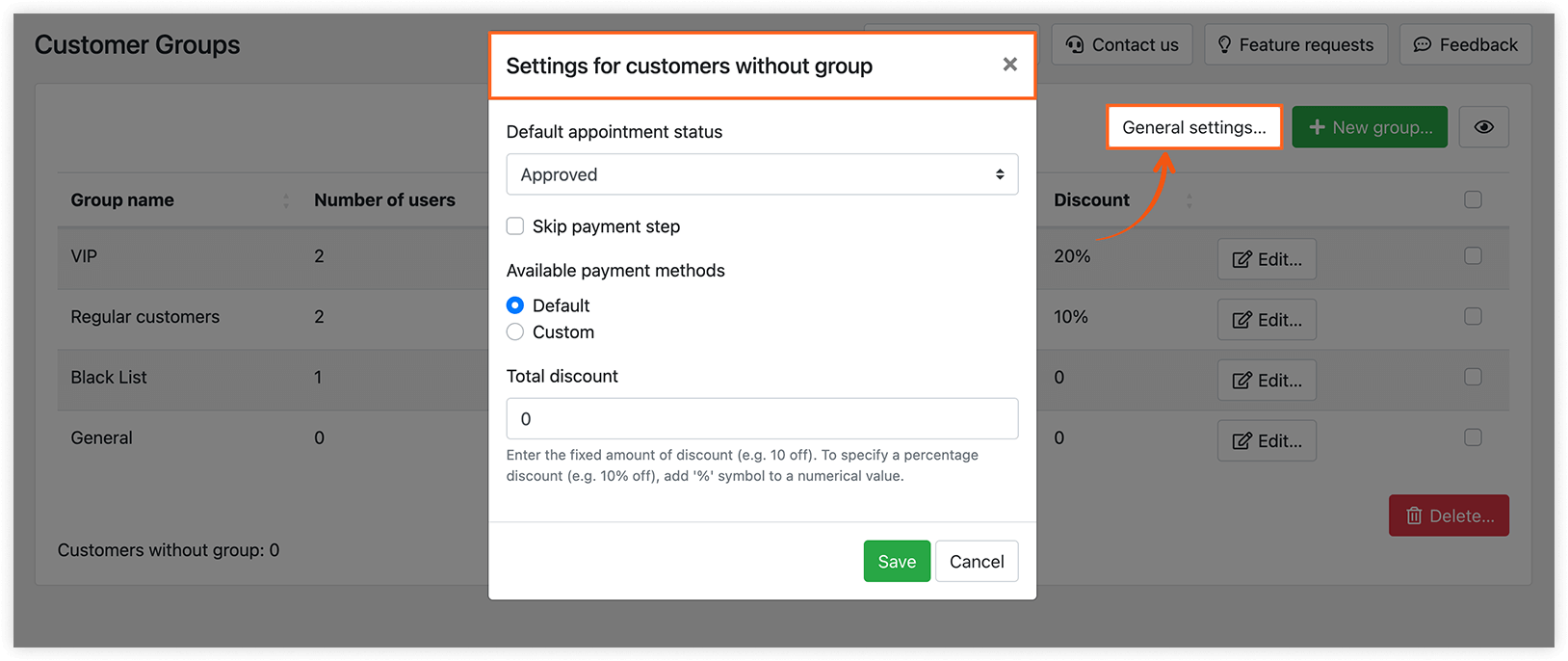 Customer Groups section in Bookly