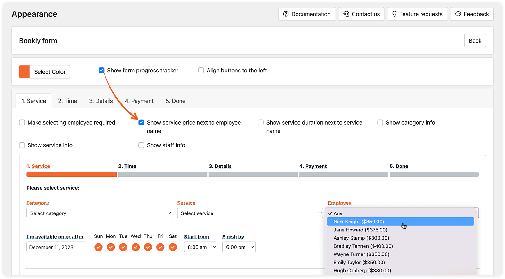 Appearance section in Bookly PRO