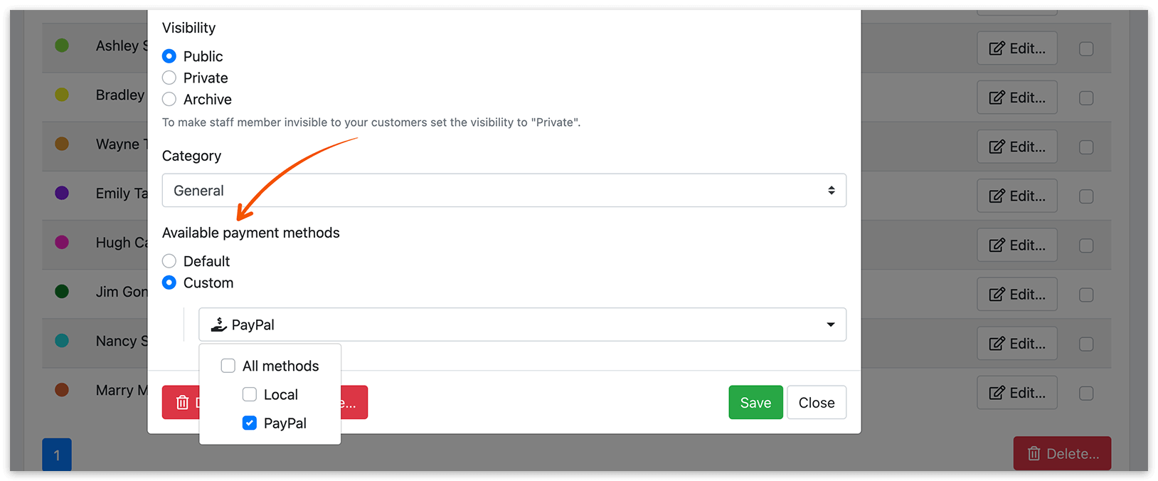 Staff Members section in Bookly