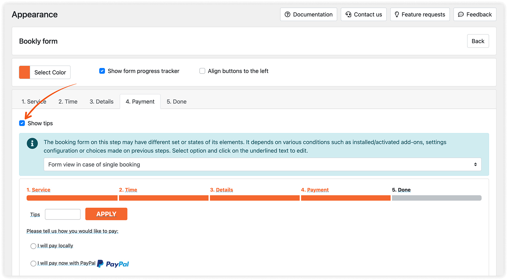 Appearance section in Bookly