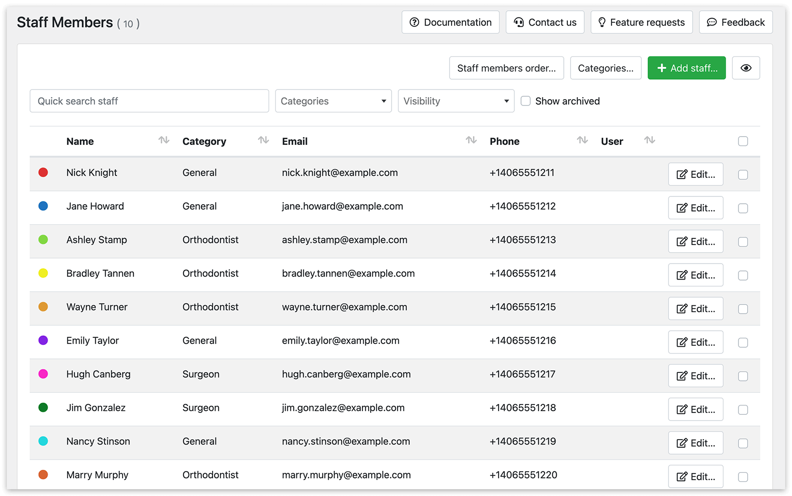 Staff Members section in Bookly