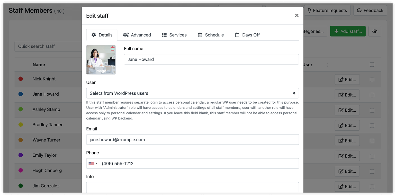 Staff member card in Bookly