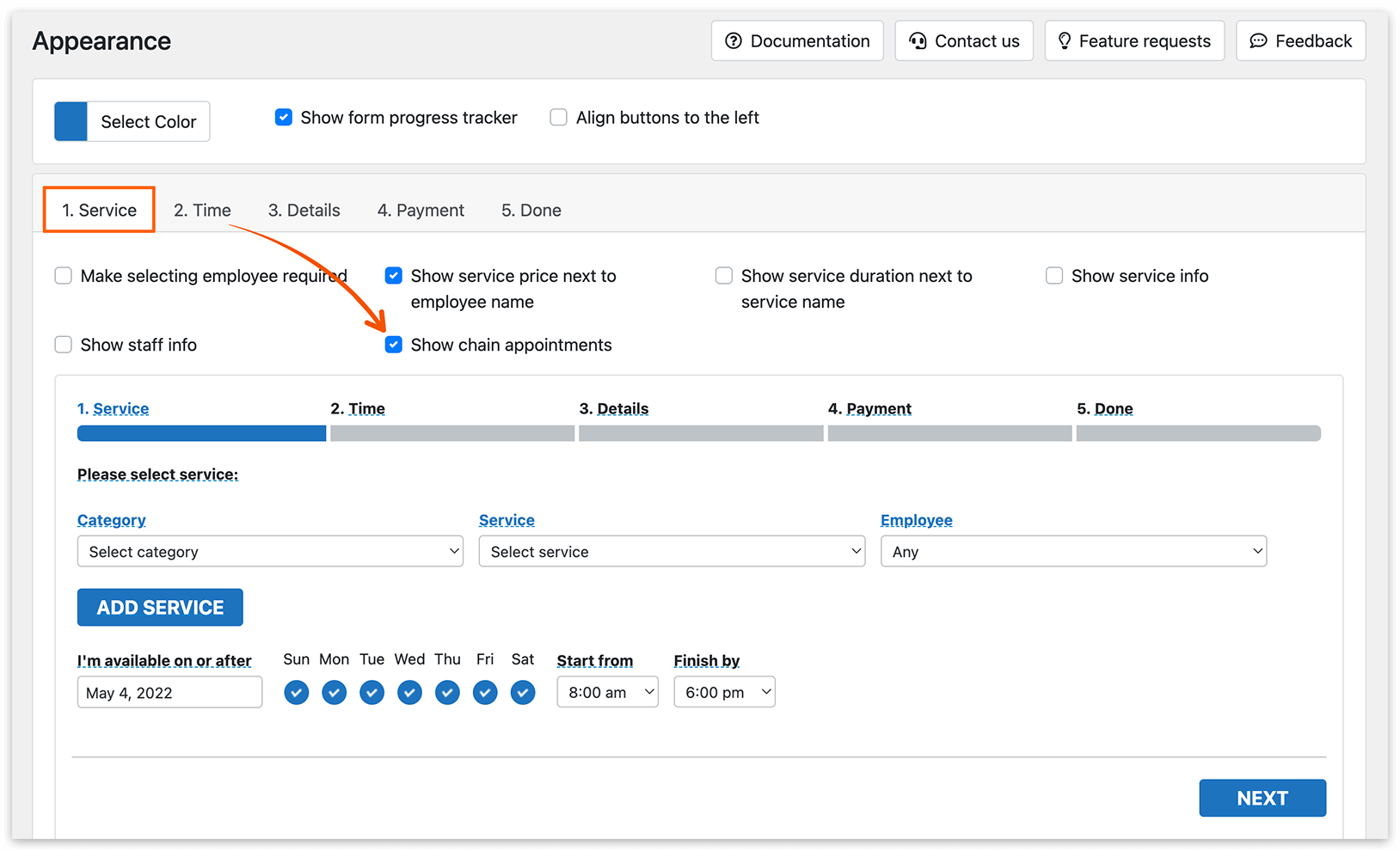 Appearance section in Bookly