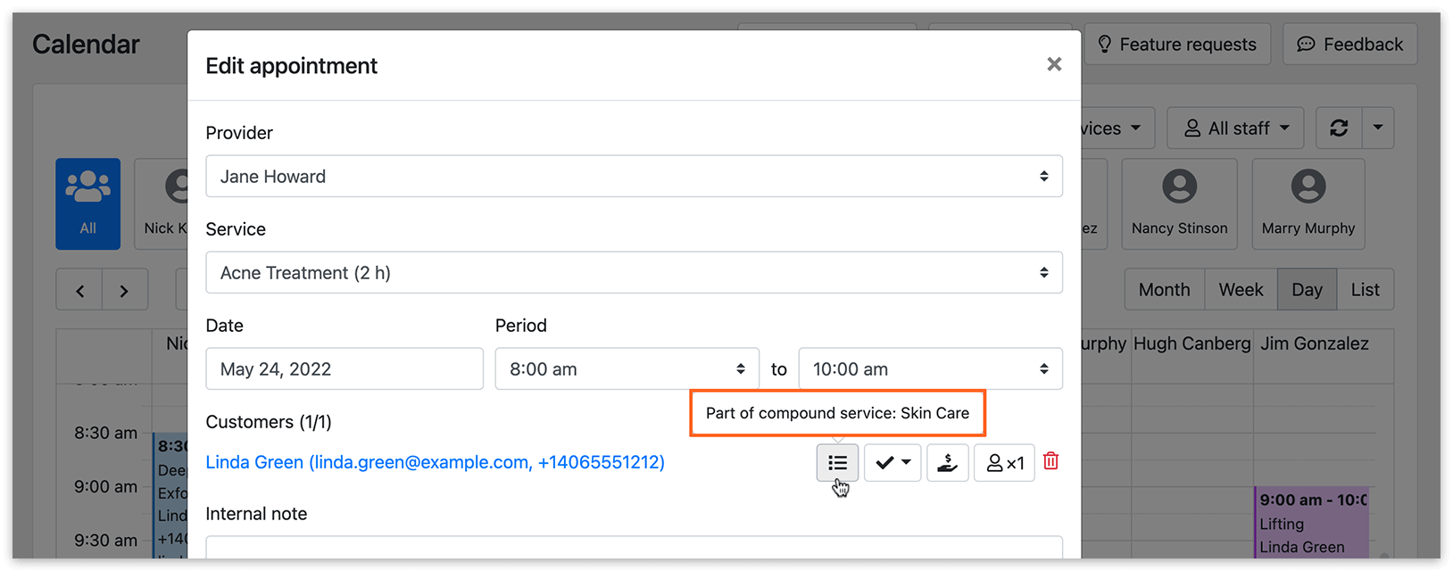 Edit appointment window in Bookly
