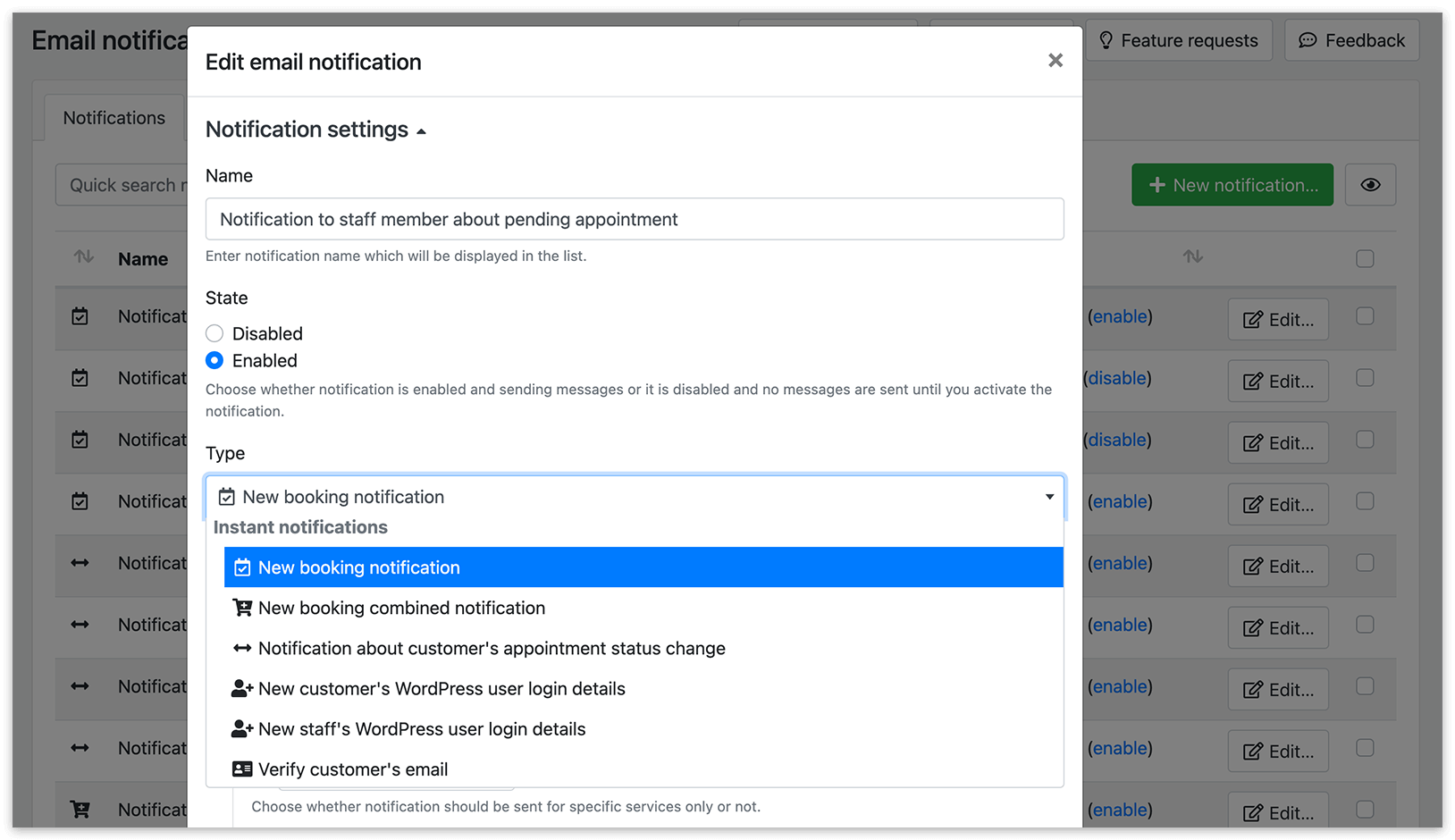 Set up email notification template in Bookly