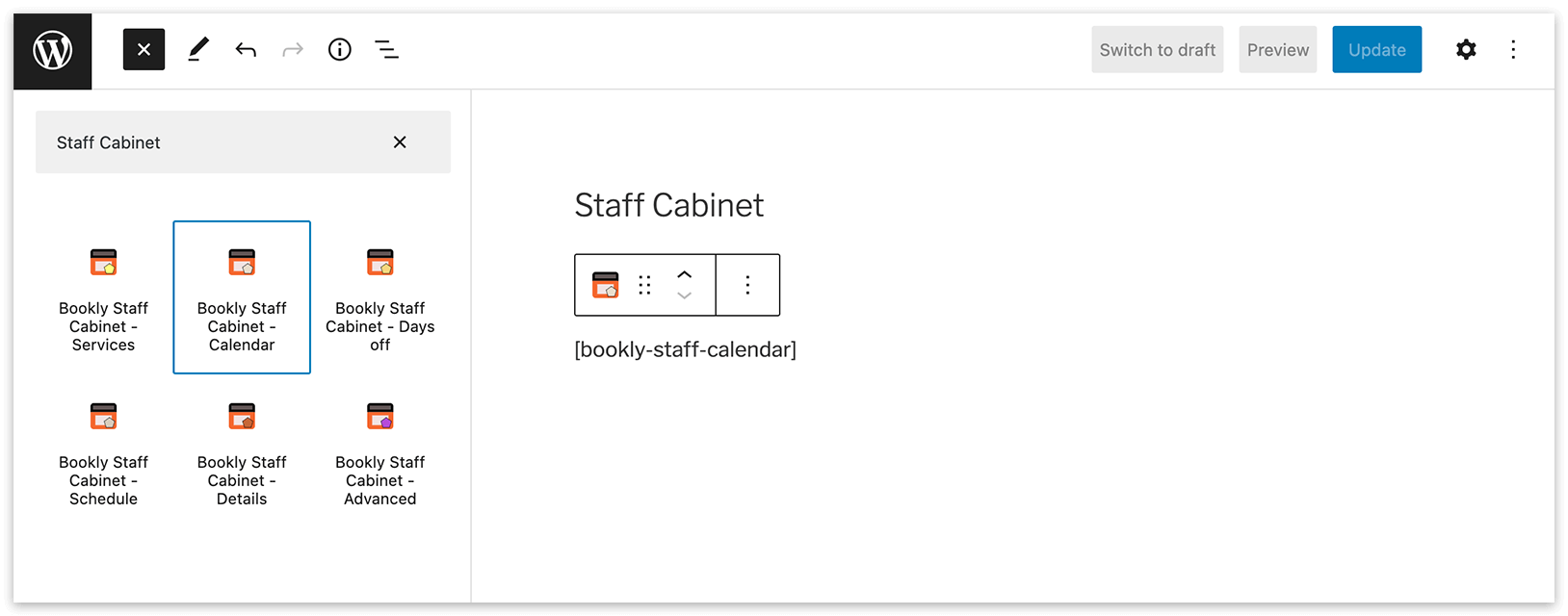 Bookly Staff Cabinet in Gutenberg
