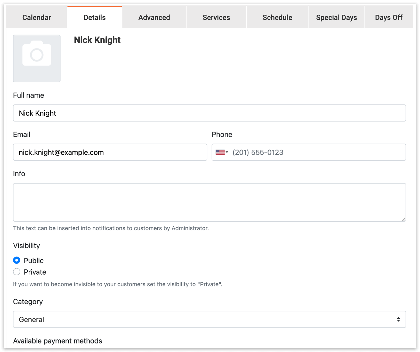 Bookly Staff Cabinet front end