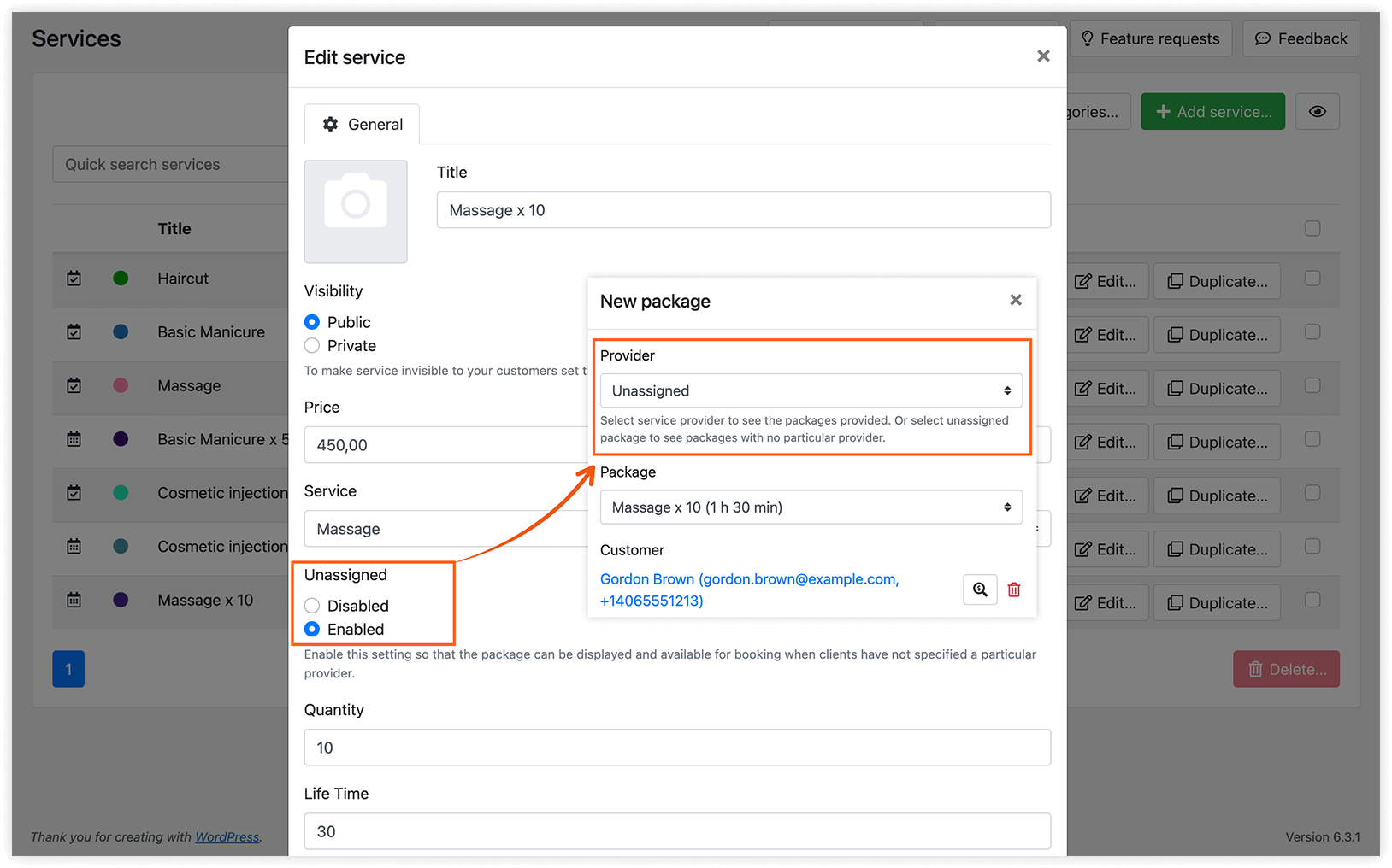 Edit service in Bookly