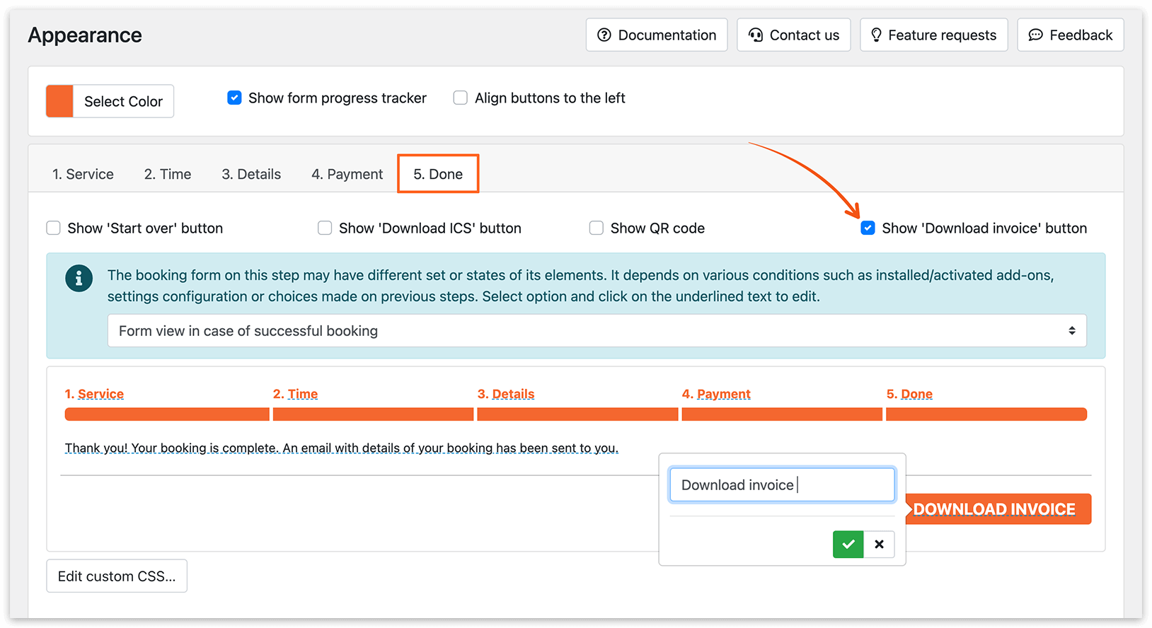 Appearance section in Bookly
