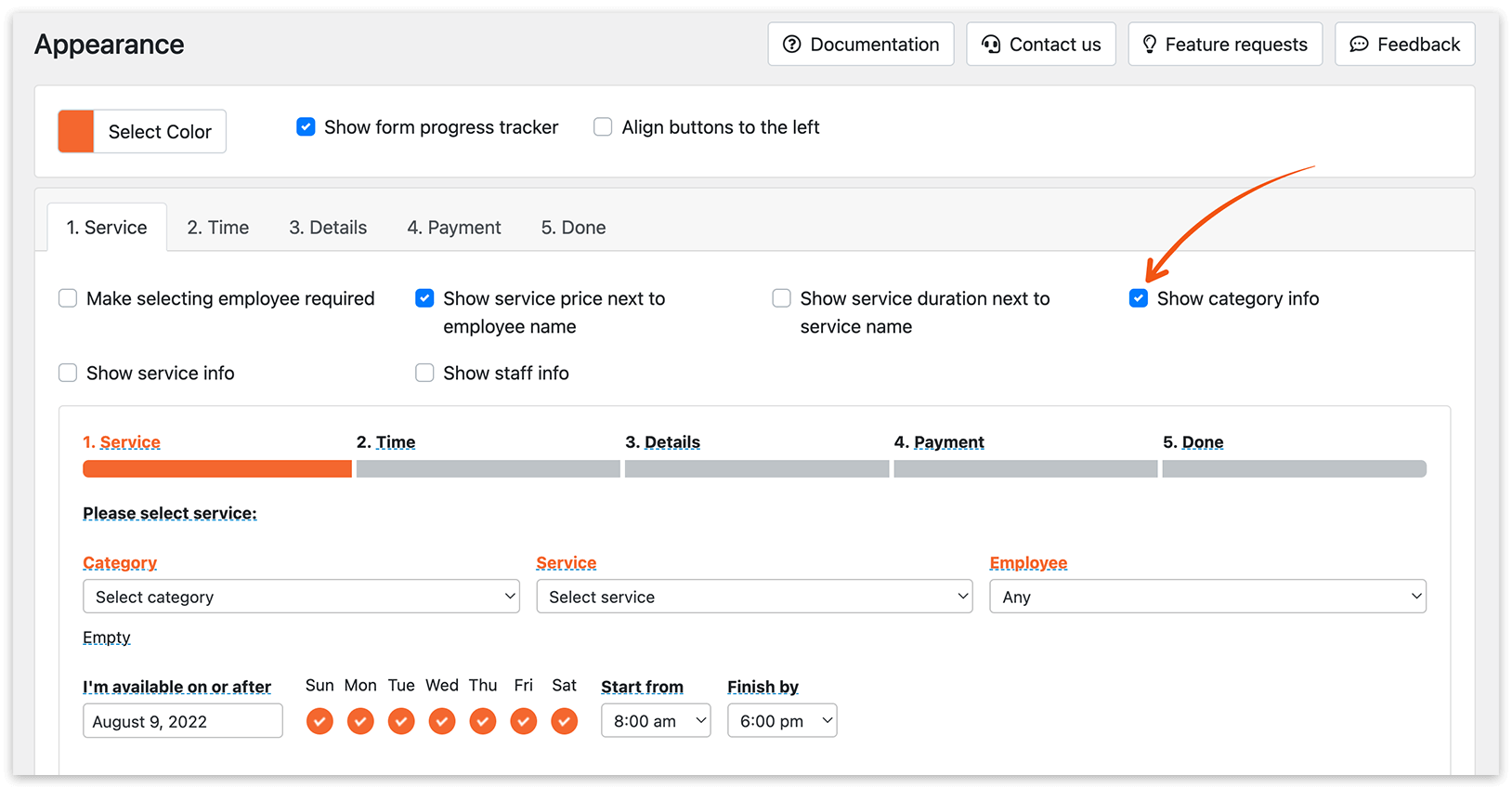 Appearance section in Bookly