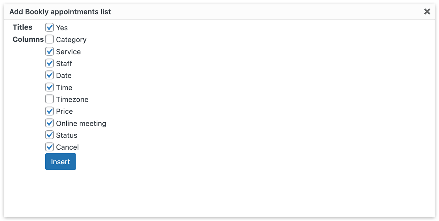 Add Bookly appointments list to a page