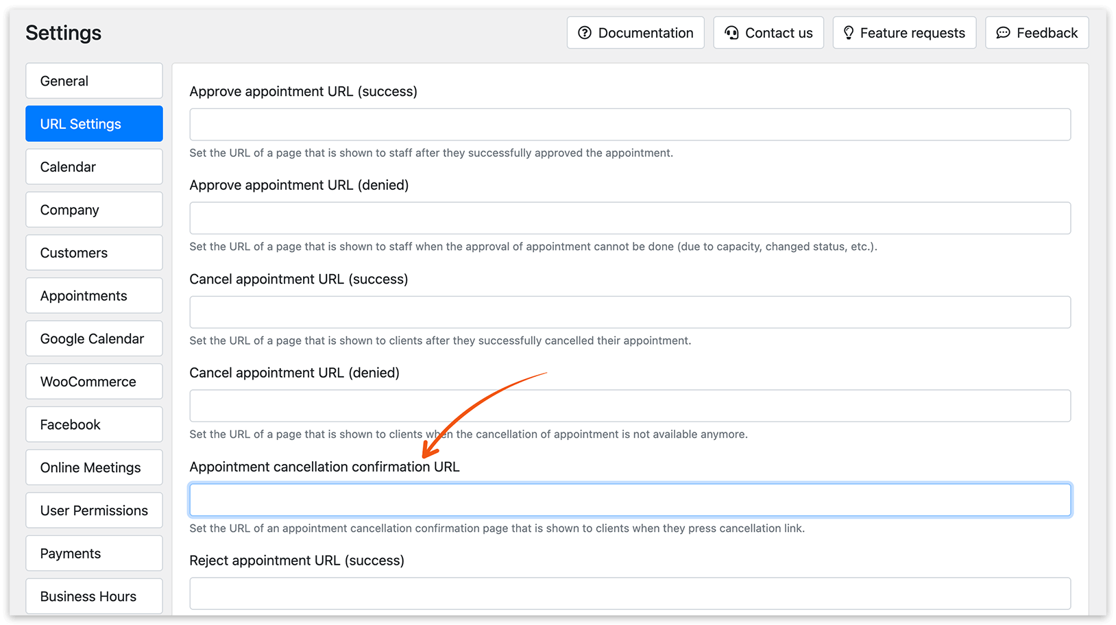 Bookly Settings – URL Settings