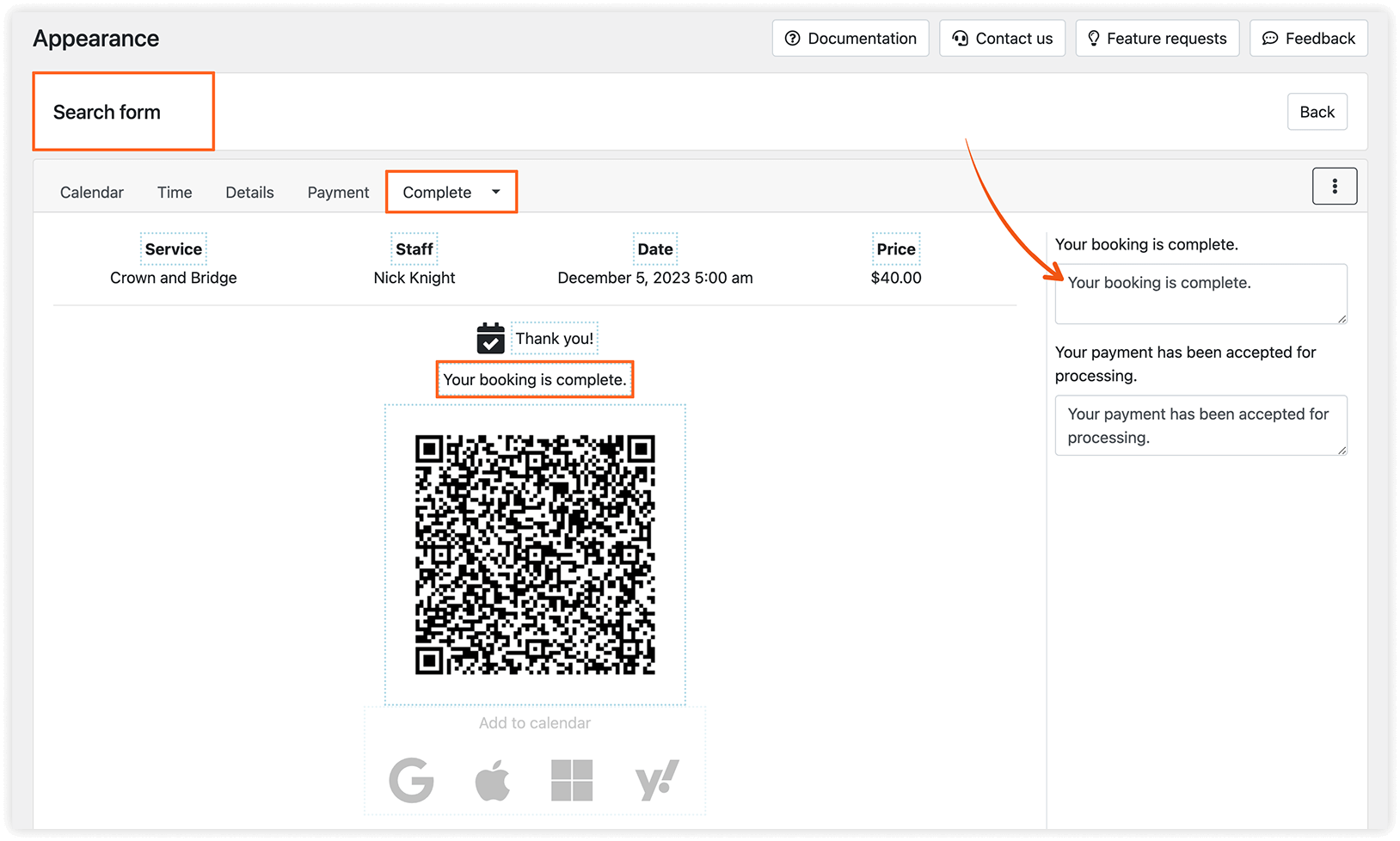 Appearance section in Bookly Pro – Search form