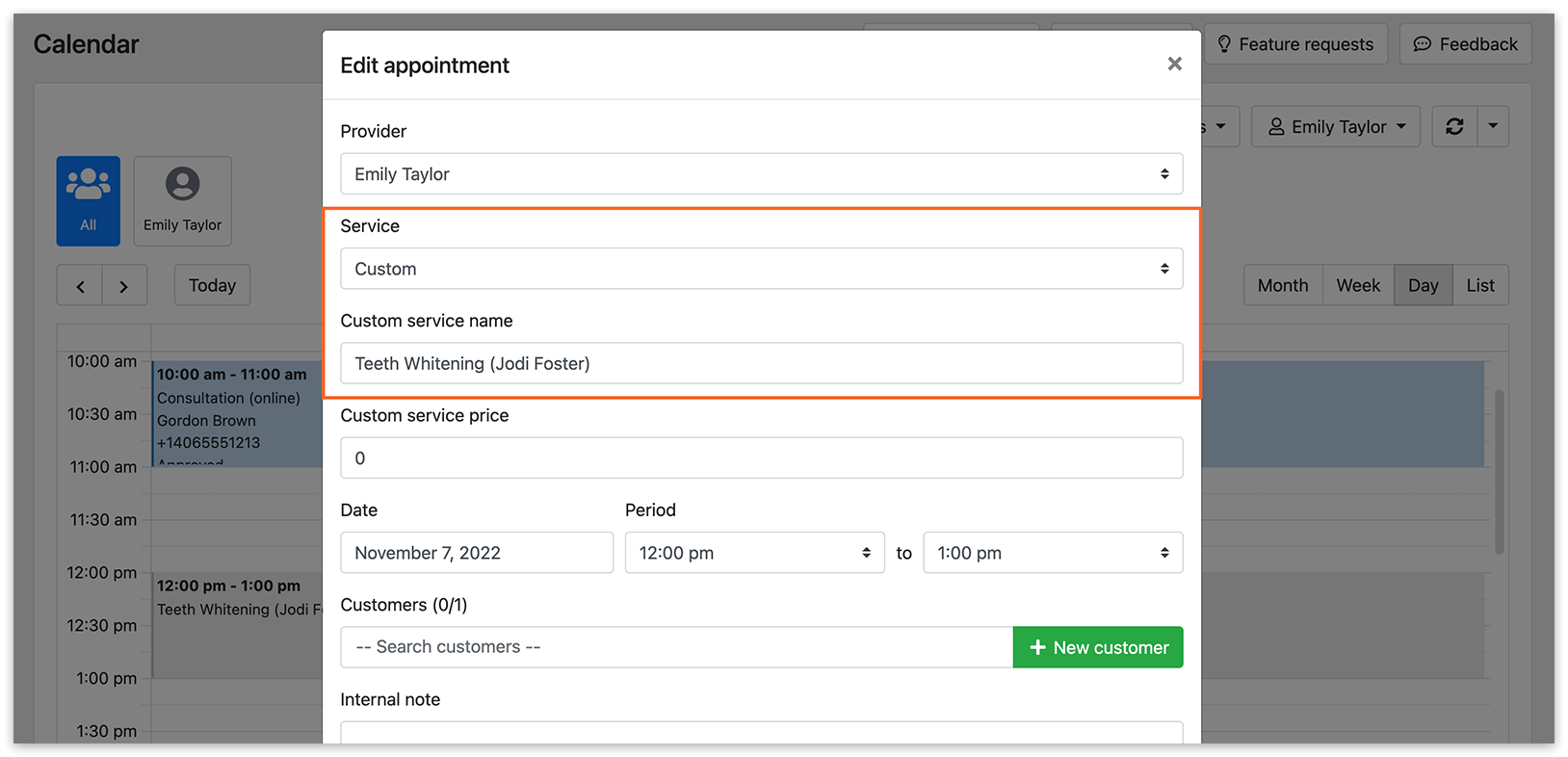 Edit appointment window in Bookly Calendar