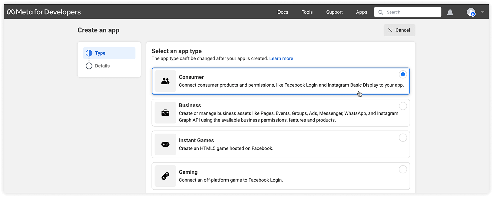 Facebook app settings