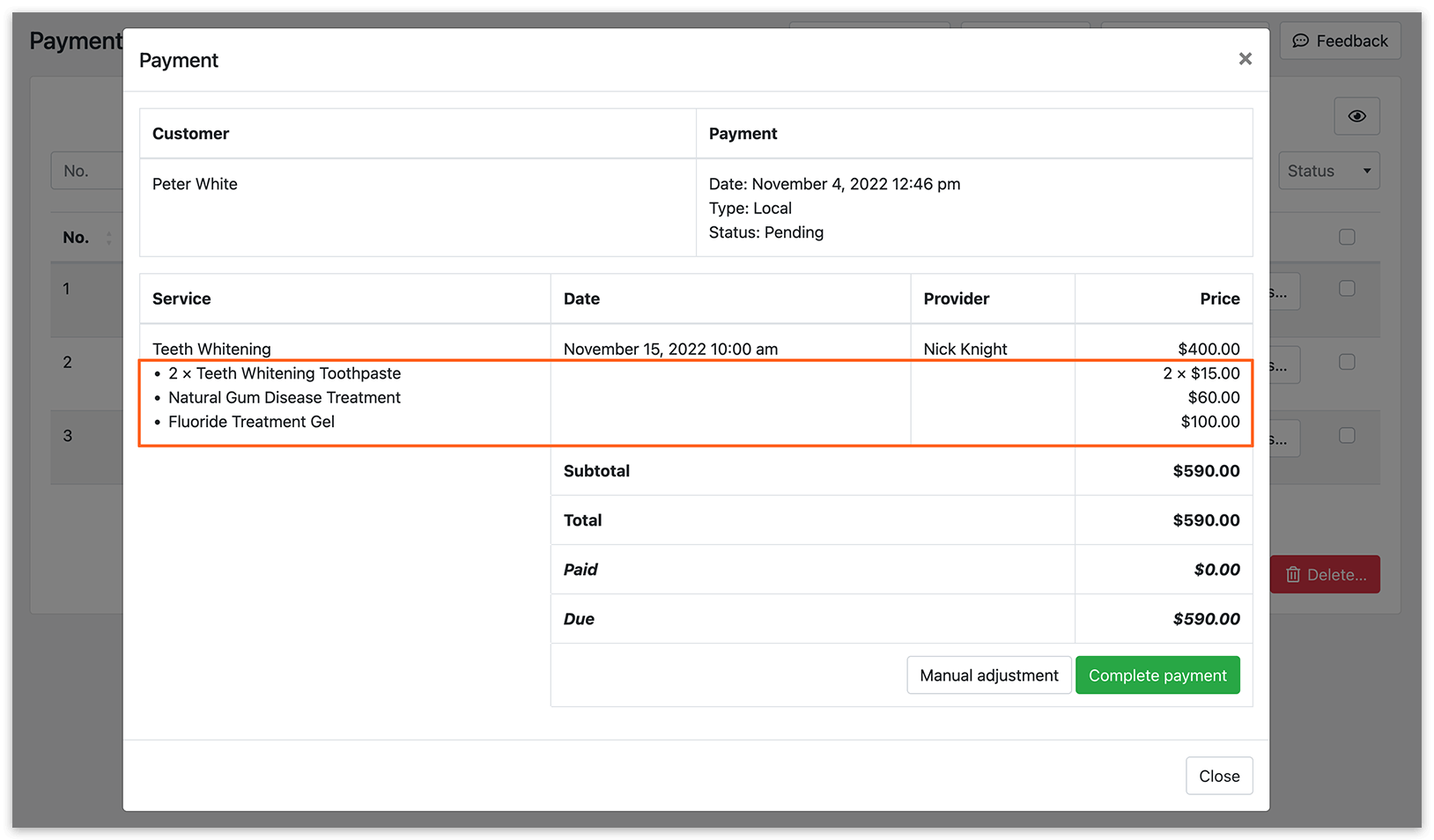 Payments section in Bookly PRO