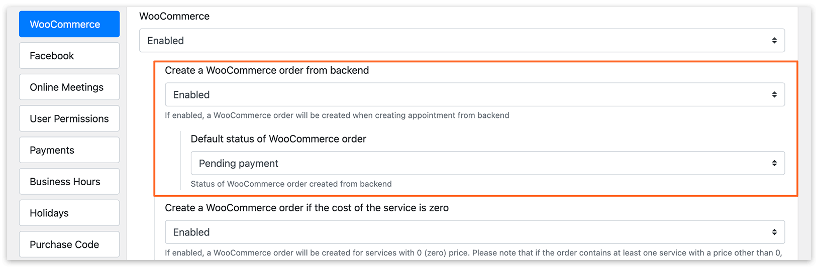 Bookly PRO settings – WooCommerce section