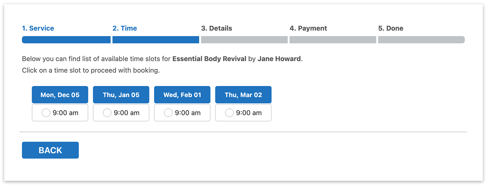 Bookly booking form – Time step