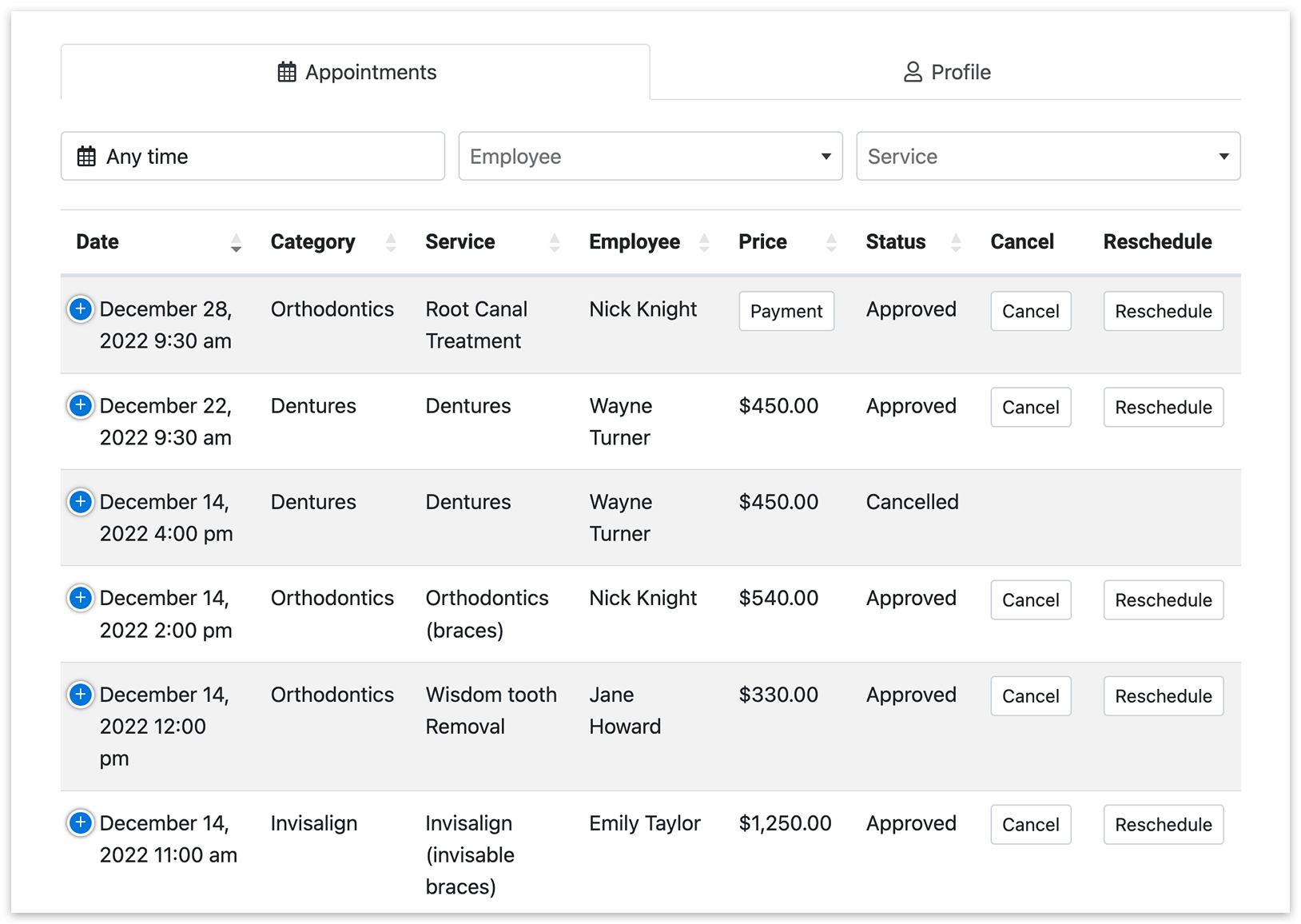 Bookly Customer Cabinet – Appointments