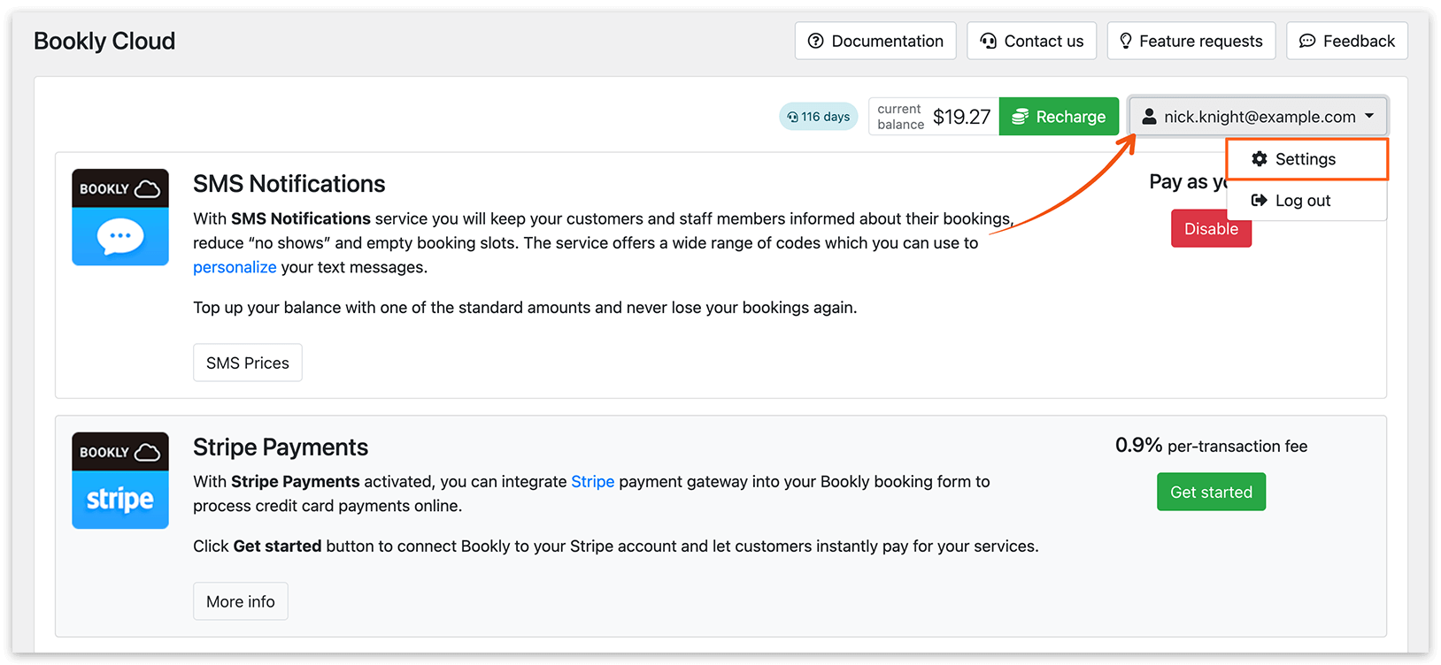 Bookly Cloud settings