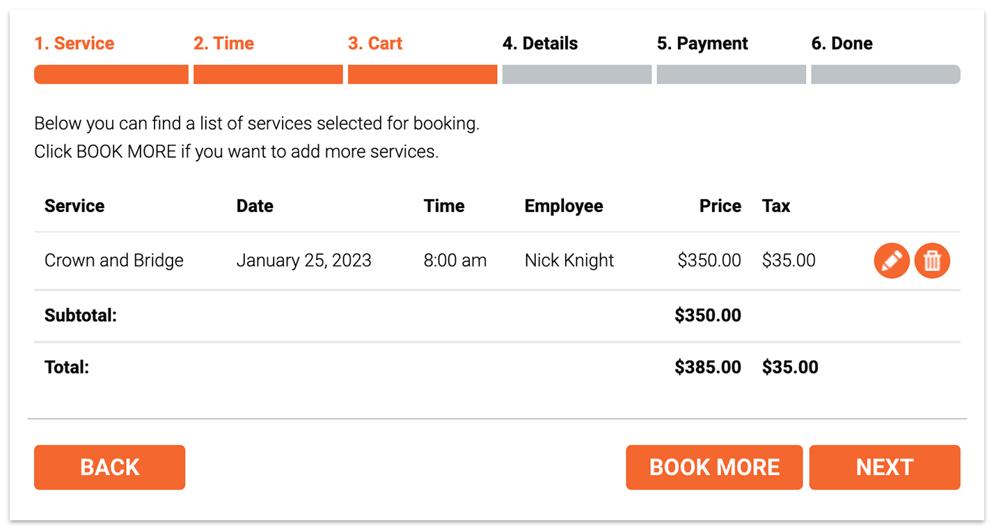 Bookly booking form – cart step
